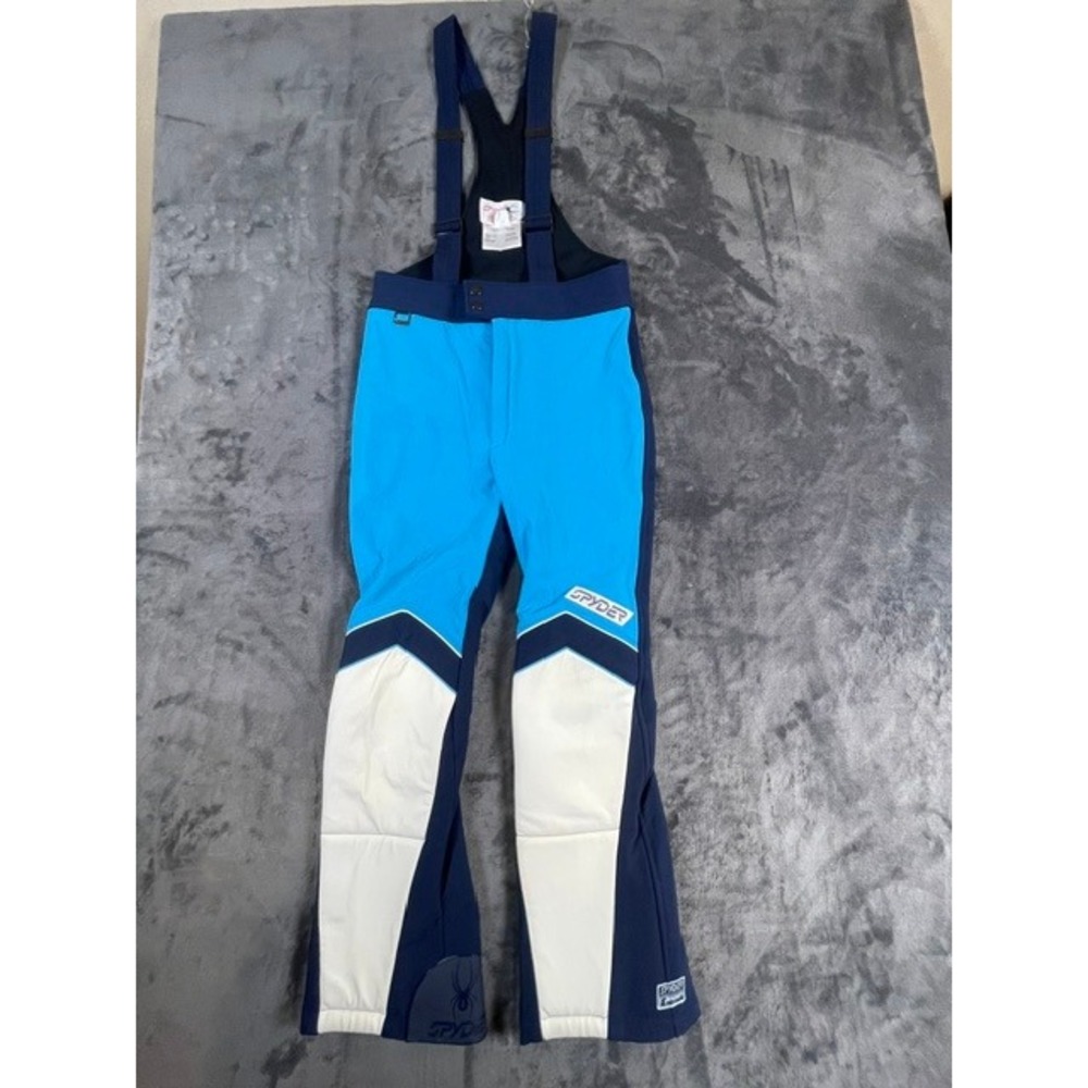 Spyder Entrant Stretch Ski Bib Pants Mens 31R Blue Navy White Colorblock Vintage